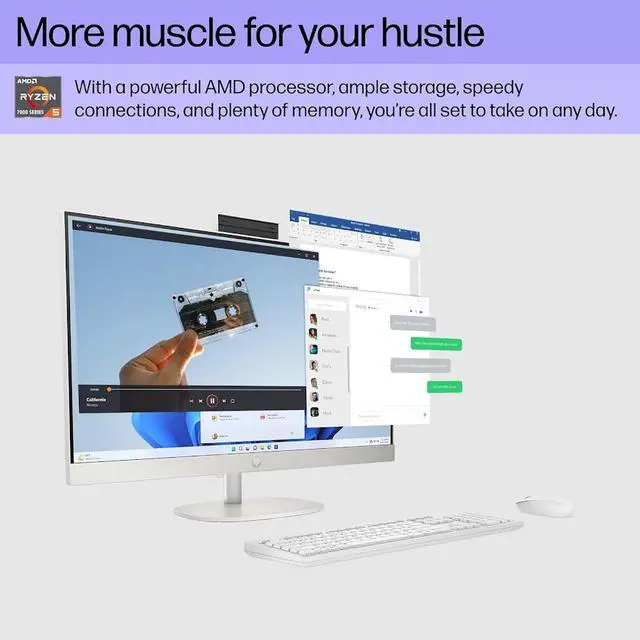 Alt view image 3 of 7 - HP 27 All-in-One Desktop, 27" FHD (1920 x 1080) LED Display, Intel Core 7 Processor 255U (Up to 5.2GHz), 24GB DDR5 RAM / 1TB SSD, Wi-Fi 6, Bluetooth 5.4, Copilot, Wired Keyboard and Mouse, Win11 Home
