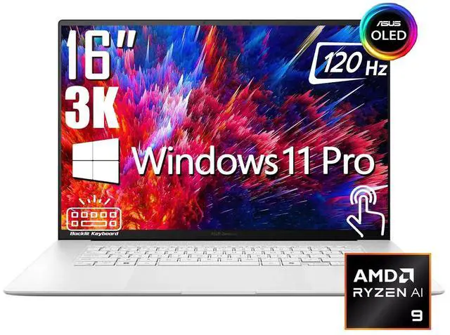 Main image of ASUS Zenbook AI Business Laptop, 16" OLED 3K Touchscreen 120Hz 500 nits Display, AMD Ryzen AI 9 365 (beats i9-13900H), 24GB LPDDR5X / 2TB SSD, Backlit KB, WiFi 7, Facial Recognition, Win 11 Pro