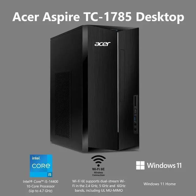 Alt view image 3 of 7 - Acer Aspire Tower Desktop Computer, Intel 10-Core i5-14400, 32GB DDR5 / 2TB SSD, Intel 730 UHD Graphics, WiFi 6E, Bluetooth 5.3, USB Wired Keyboard & Mouse, Win11 Pro