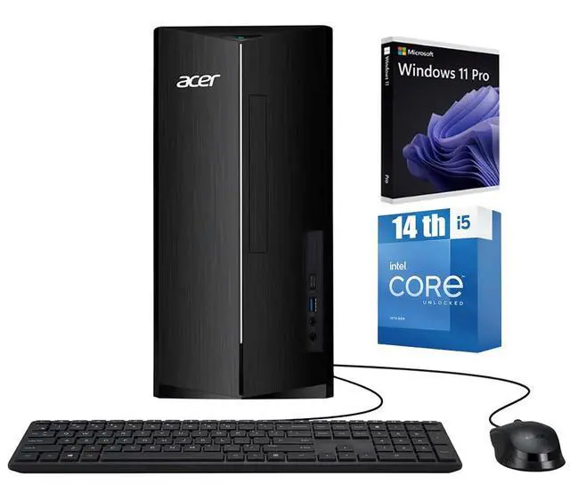 Main image of Acer Aspire Tower Desktop Computer, Intel 10-Core i5-14400, 32GB DDR5 / 2TB SSD, Intel 730 UHD Graphics, WiFi 6E, Bluetooth 5.3, USB Wired Keyboard & Mouse, Win11 Pro