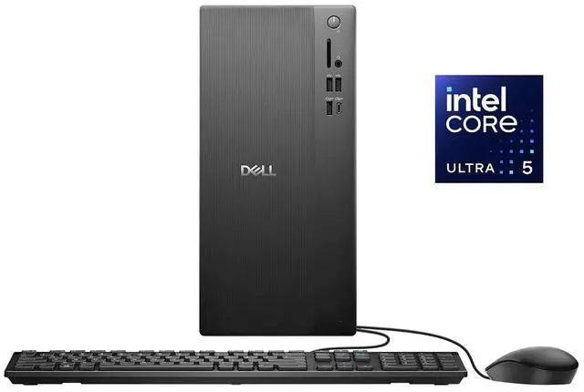 Main image of Dell ECT1250 Tower Desktop Computer, Intel 10-Core Ultra 5 225, 32GB DDR5 RAM / 2TB NVMe SSD, Intel UHD Graphics, Wi-Fi 6 & Bluetooth 5.4, Wired Keyboard & Mouse, AI Copilot, Win11 Home