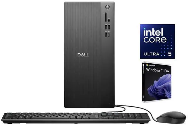Main image of Dell ECT1250 Tower Desktop Computer, Intel 10-Core Ultra 5 225, 32GB DDR5 RAM / 1TB NVMe SSD, Intel UHD Graphics, Wi-Fi 6 & Bluetooth 5.4, Wired Keyboard & Mouse, AI Copilot, Win11 Pro