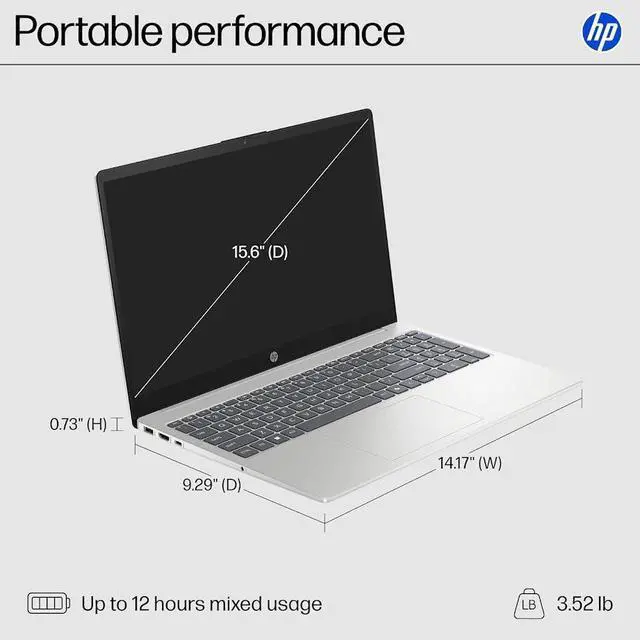 Alt view image 7 of 7 - HP 15.6" Touchscreen Laptop, IPS LED 300 Nits Anti-glare Display, AMD Ryzen 5 7520U (>Core i5-1235U), 8GB LPDDR5 / 1TB PCIe SSD, Wi-Fi 6, HDMI 1.4, Win11 Pro