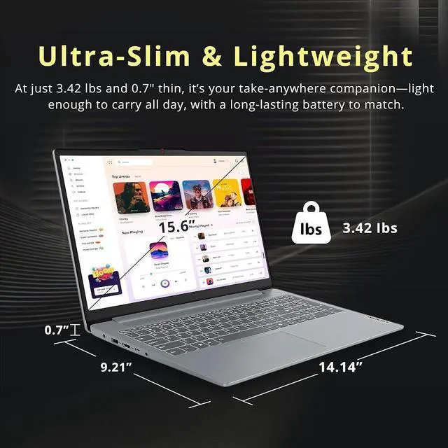 Alt view image 7 of 7 - Lenovo IdeaPad Slim 3i Laptop Computer, 15.6 FHD 250 Nits Anti-glare Display, Intel Processor N150 (Up to 3.6GHz), 8GB LPDDR5 RAM / 128GB UFS, Wifi 6, 720p HD Webcam, Microsoft 365, Win11 Pro