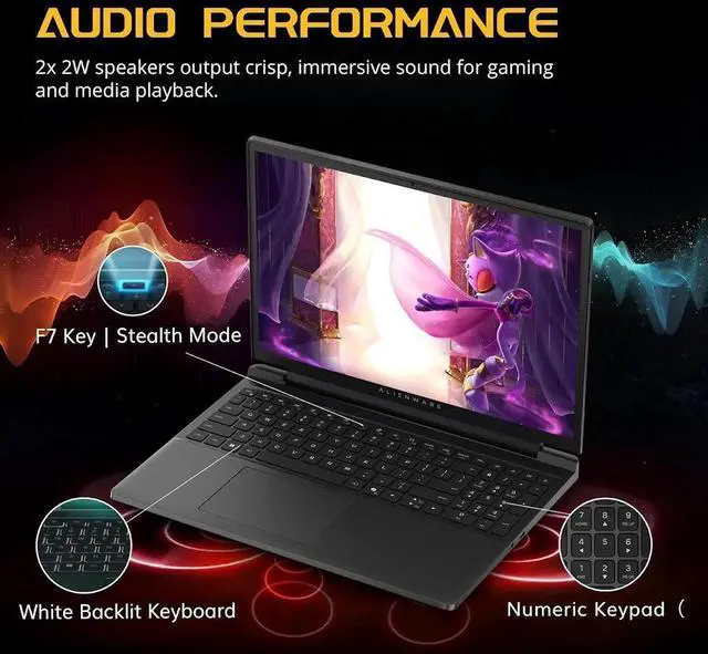 Alt view image 6 of 7 - Dell Alienware 15 Gaming Laptop, 15.3" WUXGA 165Hz 300 Nits 16:10 Display, AMD Ryzen 5 220 (Beat Core i7-1355U), GeForce RTX 4050 6GB GDDR6, 64GB DDR5 / 2TB SSD, Wi-Fi 6, Backlit Keyboard, Win11 Home