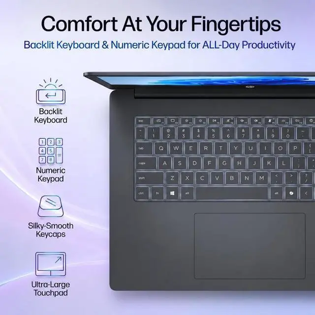 Alt view image 5 of 6 - HP OmniBook 3 Business AI Laptop, 17.3" FHD IPS 300 Nits Display, Intel Core Ultra 7 355 (Up to 49 NPU TOPS), 16GB DDR5 / 1TB SSD, Wi-Fi 6, Bluetooth 5.4, Backlit Keyboard, FHD IR Camera, Win 11 Home