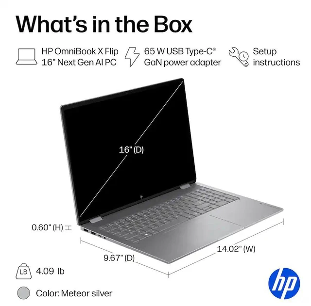 Alt view image 7 of 7 - HP OmniBook X 2-in-1 AI Business Laptop, 16" WUXGA IPS Touchscreen 300 Nits Display, AMD Ryzen AI 5 430 (Up to 4.5 GHz), 16GB LPDDR5 / 1TB PCIe SSD, Wi-Fi 7, Bluetooth 6.0, Backlit KB, Win 11 Home