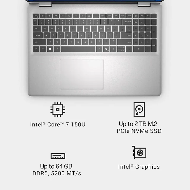 Alt view image 2 of 7 - Dell 16 Plus AI Ready Business Laptop, 16" WUXGA IPS Touchscreen 300 nits 16:10 Display, Intel Core 7 150 (>i7-1355U), 32GB DDR5 / 1TB PCIe SSD, Backlit Keyboard, Wi-Fi 6E, Bluetooth 5.4, Win11 Home