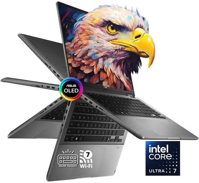 Main image of ASUS Vivobook 2-in-1 Business Laptop, 14" OLED WUXGA Touchscreen 16:10 Display, Intel Core Ultra 7 256V, 16GB LPDDR5X 512GB SSD, Intel Arc Graphics, Wi-Fi 7 Bluetooth 5.4, Backlit Keyboard, Win11 Home