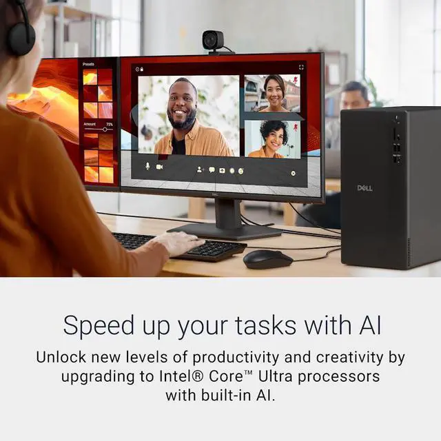 Alt view image 4 of 7 - Dell ECT1250 Tower Desktop Computer, Intel 20-Core Ultra 7 265, 32GB DDR5 RAM / 1TB NVMe SSD, Intel UHD Graphics, Wi-Fi 6 & Bluetooth 5.4, Wired Keyboard & Mouse, AI Copilot, Win11 Home