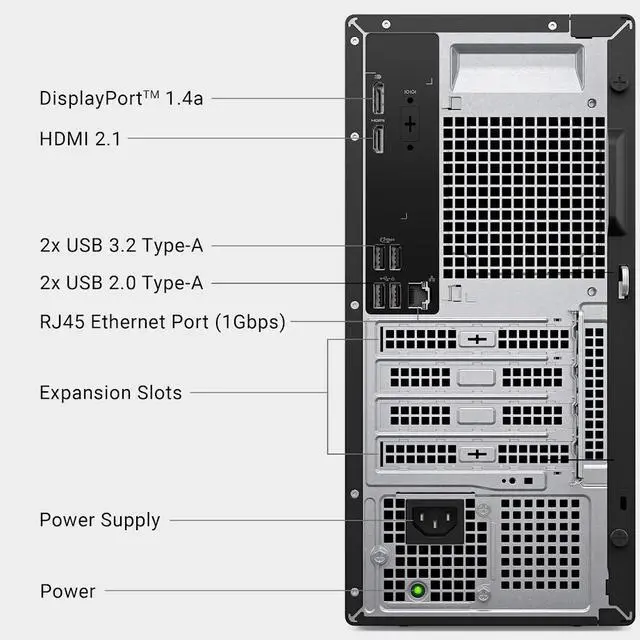 Alt view image 6 of 7 - Dell ECT1250 Tower Desktop Computer, Intel 20-Core Ultra 7 265, 32GB DDR5 RAM / 1TB NVMe SSD, Intel UHD Graphics, Wi-Fi 6 & Bluetooth 5.4, Wired Keyboard & Mouse, AI Copilot, Win11 Home