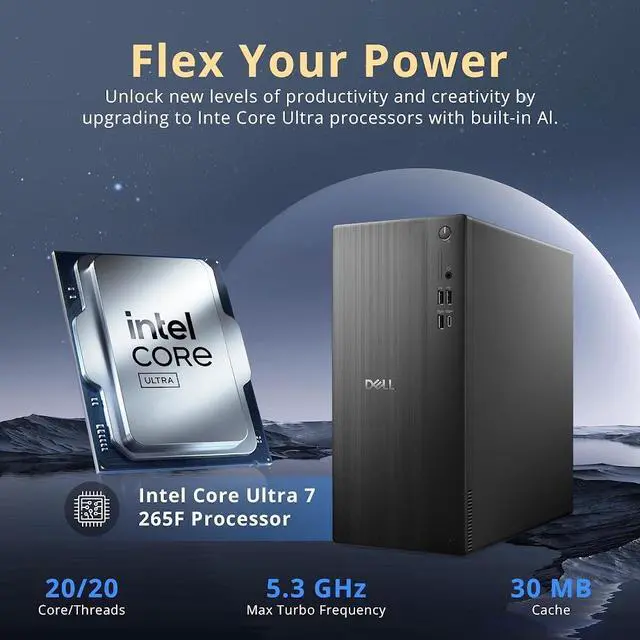 Alt view image 2 of 7 - Dell ECT1250 Tower Desktop Computer, Intel 20-Core Ultra 7 265F, 32GB DDR5 RAM / 1TB NVMe SSD, GeForce RTX 5060 8G GDDR7, Wi-Fi 6 & Bluetooth 5.4, Wired Keyboard & Mouse, AI Copilot, Win11 Pro