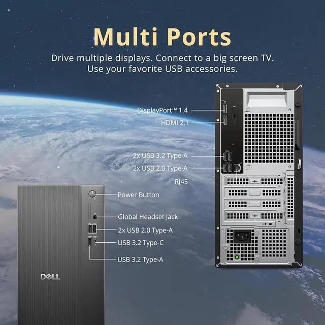 Alt view image 5 of 7 - Dell ECT1250 Tower Desktop Computer, Intel 20-Core Ultra 7 265F, 32GB DDR5 RAM / 1TB NVMe SSD, GeForce RTX 5060 8G GDDR7, Wi-Fi 6 & Bluetooth 5.4, Wired Keyboard & Mouse, AI Copilot, Win11 Pro