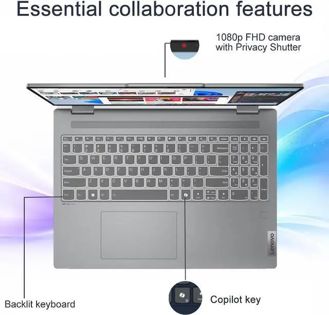 Alt view image 5 of 7 - Lenovo IdeaPad 5 2-in-1 AI Business Laptop, 16" 2K IPS Touchscreen 300 Nits Display, Intel Core 5 120U (Up to 5.0 GHz), 16GB LPDDR5X / 1TB SSD, SD Card Reader, Backlit Keyboard, WiFi 6, Win11 Pro