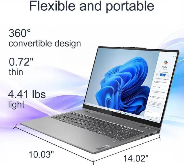 Alt view image 7 of 7 - Lenovo IdeaPad 5 2-in-1 AI Business Laptop, 16" 2K IPS Touchscreen 300 Nits Display, Intel Core 5 120U (Up to 5.0 GHz), 16GB LPDDR5X / 1TB SSD, SD Card Reader, Backlit Keyboard, WiFi 6, Win11 Pro