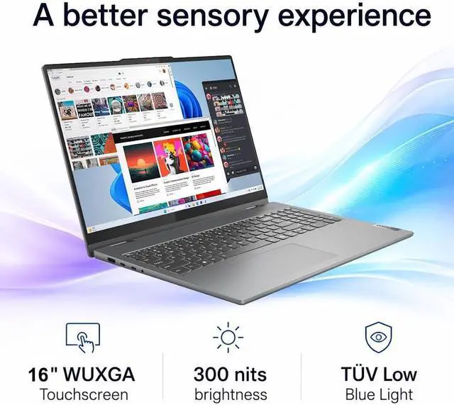 Alt view image 3 of 7 - Lenovo IdeaPad 5 2-in-1 AI Business Laptop, 16" 2K IPS Touchscreen 300 Nits Display, Intel Core 5 120U (Up to 5.0 GHz), 16GB LPDDR5X / 1TB SSD, SD Card Reader, Backlit Keyboard, WiFi 6, Win11 Pro