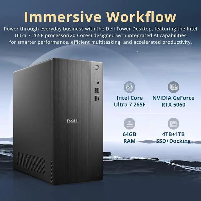 Alt view image 7 of 7 - Dell ECT1250 Tower Desktop Computer, Intel 20-Core Ultra 7 265F, 32GB DDR5 RAM / 1TB NVMe SSD, GeForce RTX 5060 8G GDDR7, Wi-Fi 6 & Bluetooth 5.4, Wired Keyboard & Mouse, AI Copilot, Win11 Pro