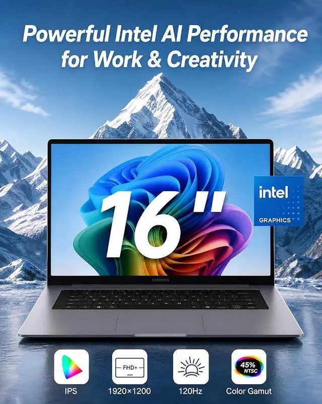 Alt view image 3 of 7 - Samsung Galaxy Book 6 AI Computer Laptop, 16" 2K IPS LED Touchscreen 120Hz Display, Intel Core Ultra 7 355 (Up to 49 NPU TOPS), 16GB LPDDR5X / 1TB SSD, Backlit Keyboard, Wi-Fi 6E, Win11 Home