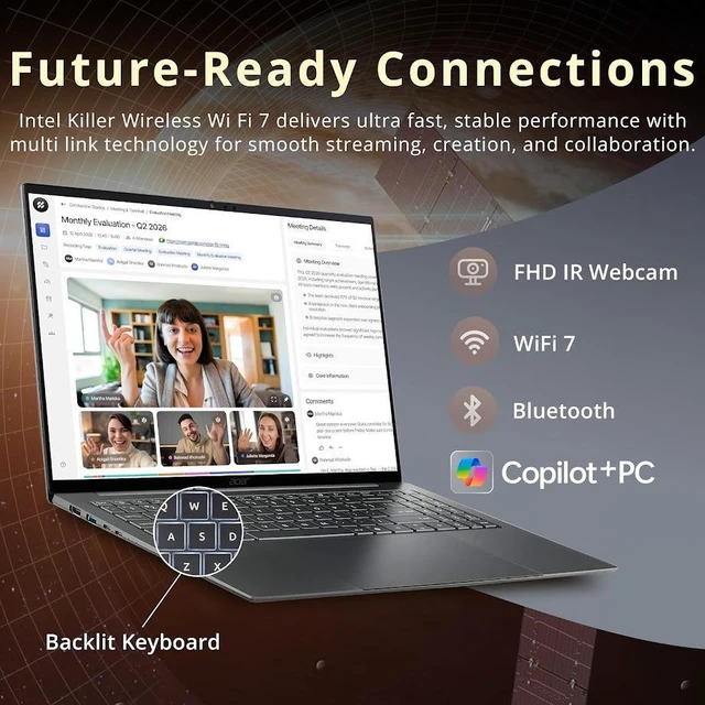 Alt view image 4 of 7 - Acer Swift Go 16 AI Computer Laptop, 16" 3K OLED Touchscreen 120Hz 340 Nits Display, Intel Core Ultra X7 358H, 16GB LPDDR5X / 512GB SSD, Backlit Keyboard, Wi-Fi 7, Intel Arc B390, Win11 Home
