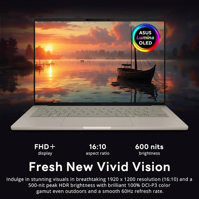Alt view image 3 of 7 - ASUS Zenbook 14 AI Business Laptop, 14" OLED 2K 60Hz 600 nits Display, Snapdragon X Plus X1P 42 100, 16GB LPDDR5X / 512GB SSD, Backlit Keyboard, WiFi 6E, Facial Recognition, Win 11 Home