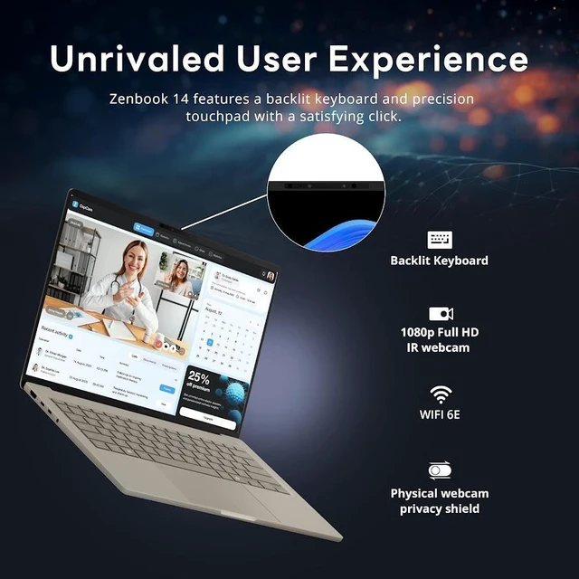 Alt view image 4 of 7 - ASUS Zenbook 14 AI Business Laptop, 14" OLED 2K 60Hz 600 nits Display, Snapdragon X Plus X1P 42 100, 16GB LPDDR5X / 512GB SSD, Backlit Keyboard, WiFi 6E, Facial Recognition, Win 11 Home