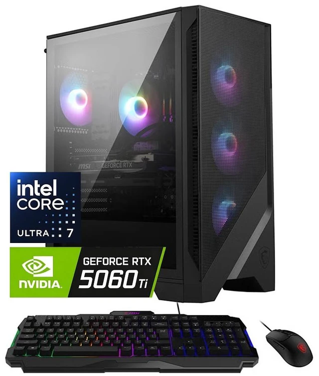 Main image of MSI Codex R2 Gaming Desktop, Intel Core Ultra 7 265(Up to 5.3 GHz), NVIDIA GeForce RTX 5060 Ti 8GB GDDR7, 32GB DDR5 / 1TB SSD, With MSI RGB Gaming Keyboard and Mouse, Air Cooling, Win11 Home