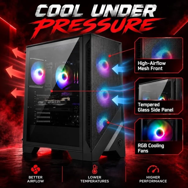 Alt view image 4 of 7 - MSI Codex R2 Gaming Desktop, Intel Core Ultra 7 265(Up to 5.3 GHz), NVIDIA GeForce RTX 5060 Ti 8GB GDDR7, 32GB DDR5 / 1TB SSD, With MSI RGB Gaming Keyboard and Mouse, Air Cooling, Win11 Home
