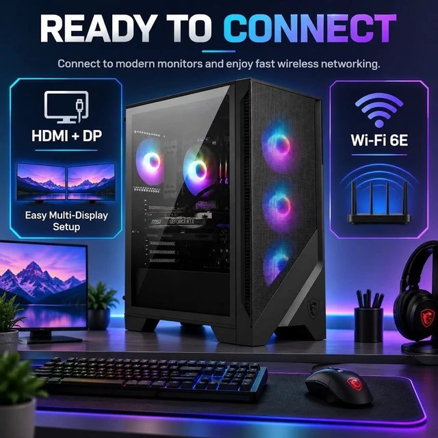 Alt view image 6 of 7 - MSI Codex R2 Gaming Desktop, Intel Core Ultra 7 265(Up to 5.3 GHz), NVIDIA GeForce RTX 5060 Ti 8GB GDDR7, 32GB DDR5 / 1TB SSD, With MSI RGB Gaming Keyboard and Mouse, Air Cooling, Win11 Home