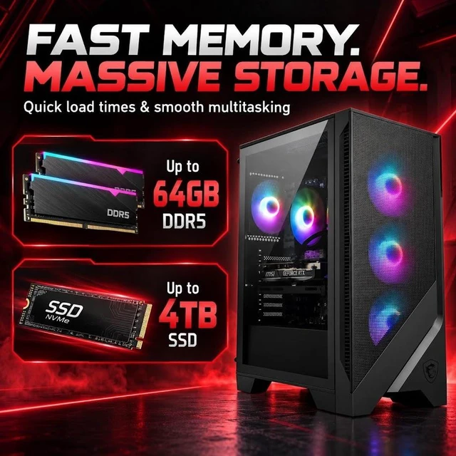 Alt view image 5 of 7 - MSI Codex R2 Gaming Desktop, Intel Core Ultra 7 265(Up to 5.3 GHz), NVIDIA GeForce RTX 5060 Ti 8GB GDDR7, 32GB DDR5 / 1TB SSD, With MSI RGB Gaming Keyboard and Mouse, Air Cooling, Win11 Home