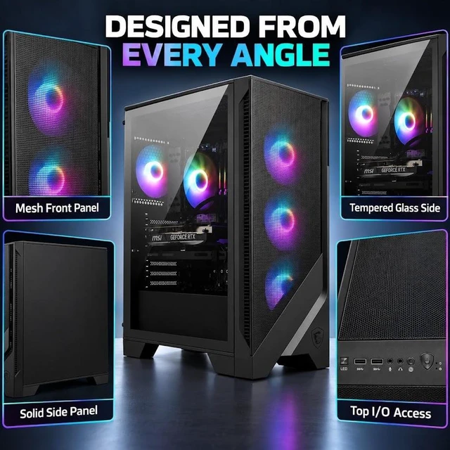 Alt view image 7 of 7 - MSI Codex R2 Gaming Desktop, Intel Core Ultra 7 265(Up to 5.3 GHz), NVIDIA GeForce RTX 5060 Ti 8GB GDDR7, 32GB DDR5 / 1TB SSD, With MSI RGB Gaming Keyboard and Mouse, Air Cooling, Win11 Home