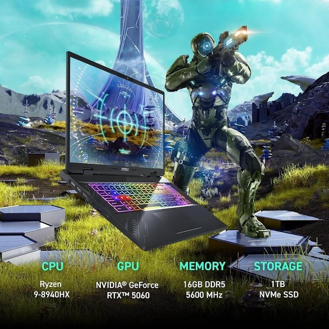 Alt view image 3 of 7 - MSI Crosshair A16 HX Gaming Laptop, 16" QHD IPS 240Hz Display, AMD Ryen 9 8940HX (>i9-13900HX), GeForce RTX 5060 8GB GDDR7, 32GB DDR5 / 1TB SSD, 24-Zone RGB Backlit KB, WiFi 6E, Win11 Pro