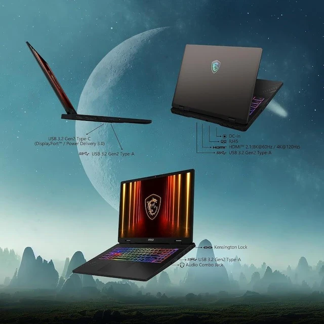 Alt view image 7 of 7 - MSI Crosshair A16 HX Gaming Laptop, 16" QHD IPS 240Hz Display, AMD Ryen 9 8940HX (>i9-13900HX), GeForce RTX 5060 8GB GDDR7, 32GB DDR5 / 1TB SSD, 24-Zone RGB Backlit KB, WiFi 6E, Win11 Pro