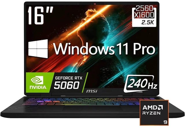 Main image of MSI Crosshair A16 HX Gaming Laptop, 16" QHD IPS 240Hz Display, AMD Ryen 9 8940HX (>i9-13900HX), GeForce RTX 5060 8GB GDDR7, 32GB DDR5 / 1TB SSD, 24-Zone RGB Backlit KB, WiFi 6E, Win11 Pro