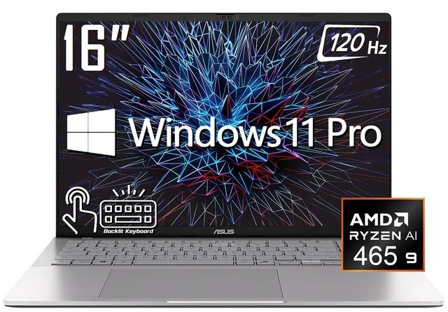 Main image of ASUS Vivobook S16 Business AI Laptop, 16" FHD+ Touchscreen 120Hz 400 nits Display, AMD Ryzen AI 9 465 (beats i9-14900H), 32GB DDR5 / 2TB SSD, Backlit Keyboard, WiFi 6, Bluetooth 5.4, Win 11 Pro