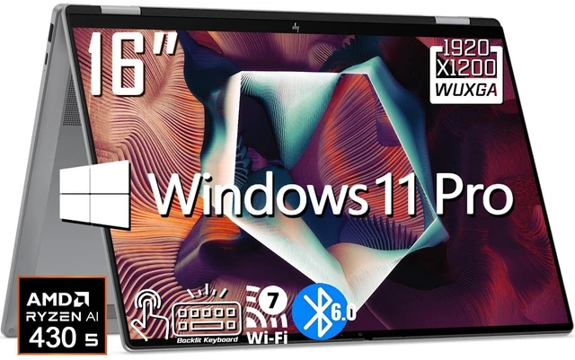 Alt view image 7 of 7 - HP OmniBook X 2-in-1 AI Business Laptop, 16" WUXGA IPS Touchscreen 300 Nits Display, AMD Ryzen AI 5 430 (Up to 4.5 GHz), 16GB LPDDR5 / 1TB PCIe SSD, Wi-Fi 7, Bluetooth 6.0, Backlit KB, Win 11 Pro