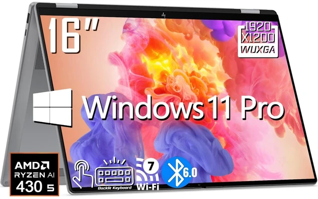 Main image of HP OmniBook X 2-in-1 AI Business Laptop, 16" WUXGA IPS Touchscreen 300 Nits Display, AMD Ryzen AI 5 430 (Up to 4.5 GHz), 16GB LPDDR5 / 1TB PCIe SSD, Wi-Fi 7, Bluetooth 6.0, Backlit KB, Win 11 Pro