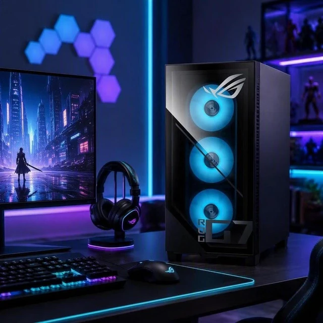 Alt view image 5 of 7 - ASUS ROG G700 (2026) Gaming Desktop PC, Intel Core Ultra 7 265KF Processor, NVIDIA GeForce RTX 5060 Ti Dual, 32GB DDR5 / 1TB M.2 SSD, With ASUS RGB Gaming Keyboard and Mouse, Liquid Cooler, Win11 Home