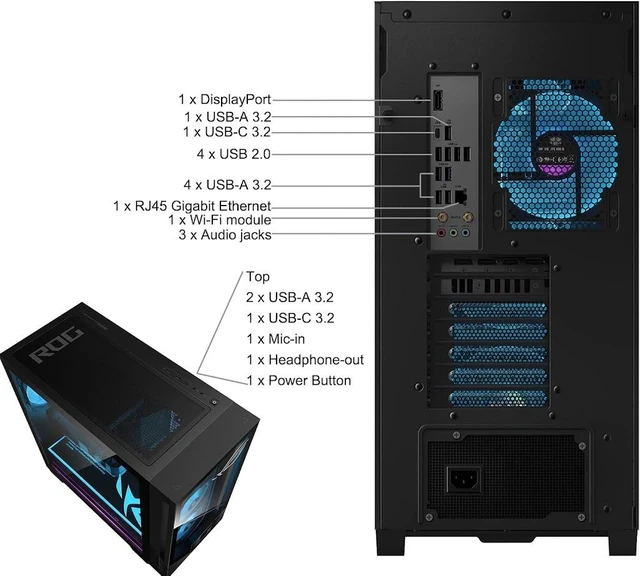 Alt view image 6 of 7 - ASUS ROG G700 (2026) Gaming Desktop PC, Intel Core Ultra 7 265KF Processor, NVIDIA GeForce RTX 5060 Ti Dual, 32GB DDR5 / 1TB M.2 SSD, With ASUS RGB Gaming Keyboard and Mouse, Liquid Cooler, Win11 Home