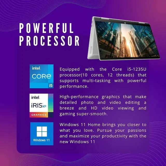 Alt view image 4 of 7 - HP Pavilion x360 2-in-1 14" Touchscreen Laptop, 12th Gen Intel 10-Core i5-1235U, Intel Iris Xe Graphics, 8GB DDR4 RAM, 1024GB PCIE SSD, Fingerprint, Backlit KB, Win 11 Home 1 TB