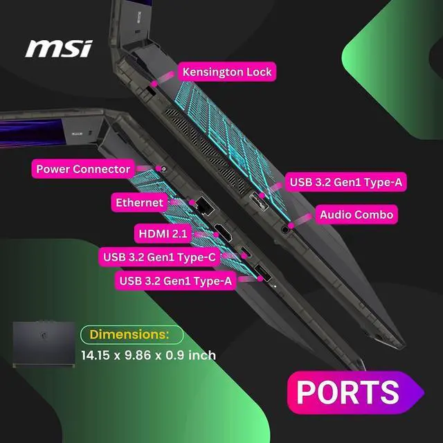 Alt view image 5 of 7 - MSI Cyborg Gaming Laptop, 15.6" 144Hz FHD Display, Intel Core i7-12650H(Beat i9-11980HK, 10 Cores, 16 Threads), GeForce RTX 4060, 64GB DDR5 RAM - 4TB SSD, Backlit Keyboard, RJ45 4 TB PCIe 64GB