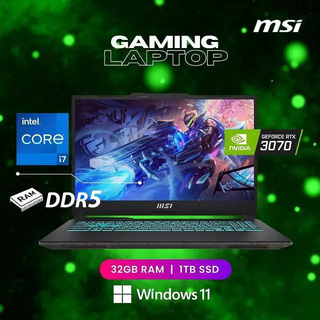 Alt view image 6 of 7 - MSI Cyborg Gaming Laptop, 15.6" 144Hz FHD Display, Intel Core i7-12650H(Beat i9-11980HK, 10 Cores, 16 Threads), GeForce RTX 4060, 64GB DDR5 RAM - 4TB SSD, Backlit Keyboard, RJ45 4 TB PCIe 64GB