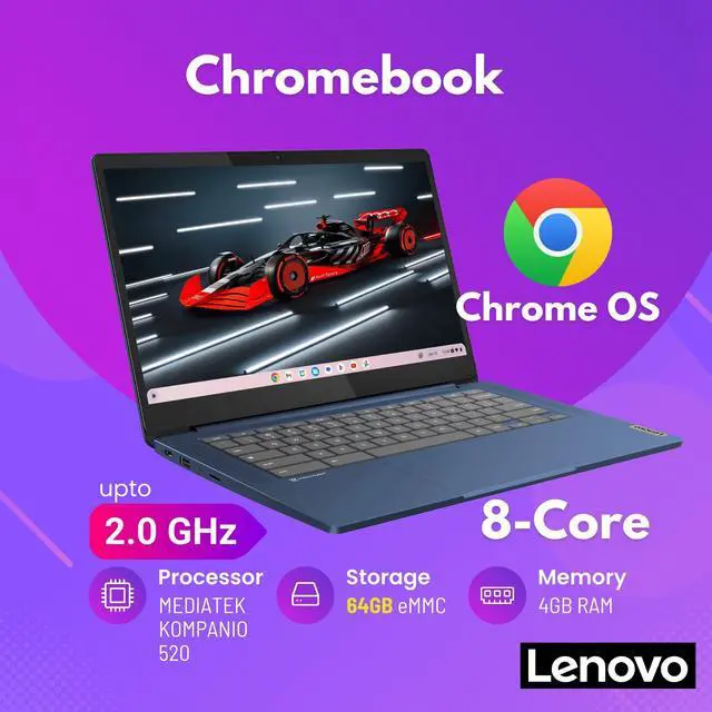 Alt view image 2 of 7 - Lenovo IdeaPad Slim 3 Chromebook 2023, 14" FHD Touch Screen, 4GB LPDDR4X RAM 64GB eMMC, MediaTek Kompanio 520 Processor(8-Core, Up to 2.0 GHz), WiFi 6, Long Battery, Chrome OS