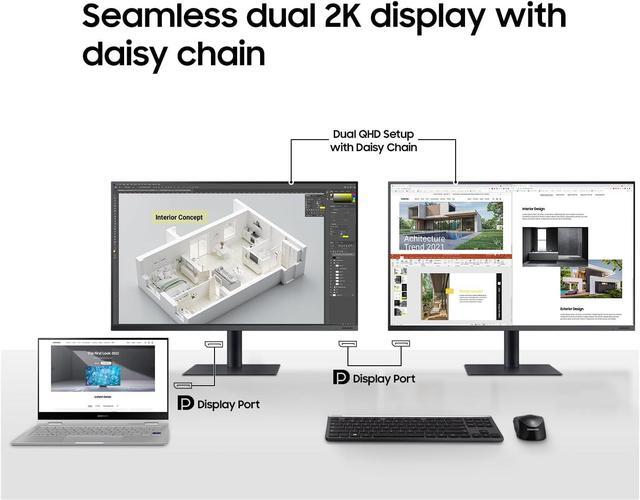 Alt view image 2 of 7 - SAMSUNG 32 Inch QHD 2K Computer LED Monitor with HDR (HDMI, USB-C) Fully Adjustable Stand, Display Port Daisy Chain, Ethernet, HDMI, Black