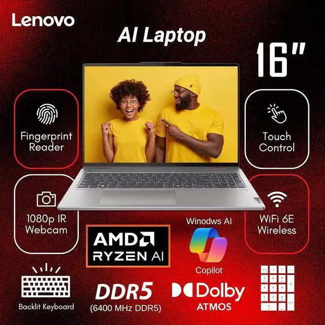 Alt view image 4 of 7 - Lenovo Yoga 7 2-in-1 AI Laptop, 16" WUXGA 1920x1200 Touchscreen, AMD Ryzen 7 8840HS(>i7-12700H, 5.10 GHz), 16GB LPDDR5X RAM 1TB SSD, Backlit Keyboard, Fingerprint, Windows 11 Home