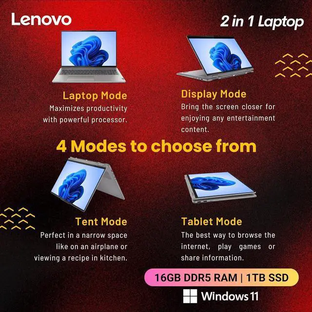 Alt view image 3 of 7 - Lenovo Yoga 7 2-in-1 AI Laptop, 16" WUXGA 1920x1200 Touchscreen, AMD Ryzen 7 8840HS(>i7-12700H, 5.10 GHz), 16GB LPDDR5X RAM 1TB SSD, Backlit Keyboard, Fingerprint, Windows 11 Home