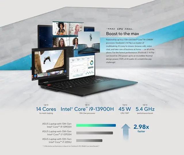 Alt view image 6 of 7 - ASUS 2024 Newest Business Vivobook S Slim 2-in-1 Laptop, 16" WUXGA Touchscreen Display, 14-Core Intel Core i9-13900H, 40GB RAM 1TB SSD, WiFi 6E, IR Camera 40GB/1TB W11H