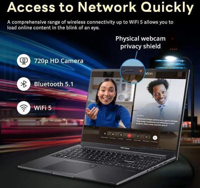 Alt view image 6 of 7 - ASUS Vivobook 16 Business Laptop, 16" WUXGA IPS 16:10 300 Nit Display, Intel 10-Core i7-1355U, 40GB RAM 2TB SSD, Intel Iris Xe Graphics, WiFi 5, Bluetooth 5.1, Backlit KB, Win11 Home