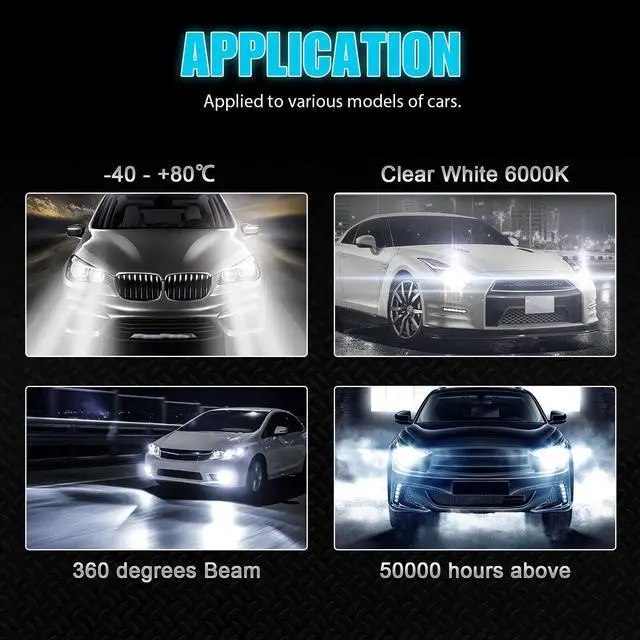 Alt view image 6 of 6 - 4x H8 H9 H11 Super White LED Headlight Bulbs Conversion Kit High Low Beam 6000K