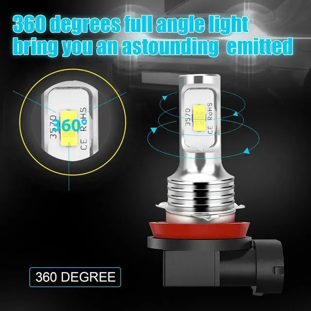 Alt view image 3 of 6 - 4x H8 H9 H11 Super White LED Headlight Bulbs Conversion Kit High Low Beam 6000K