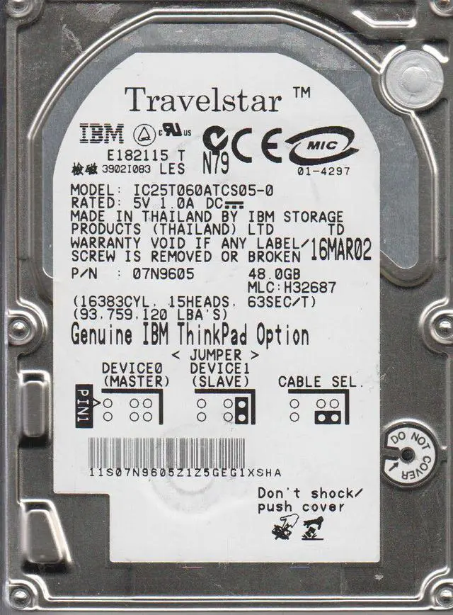 Main image of IBM IC25T060ATCS05-0 Travelstar 60Gb 5400Rpm DMA/ATA-100 (Ultra) 2.5-Inch Internal Hard Disk Drive